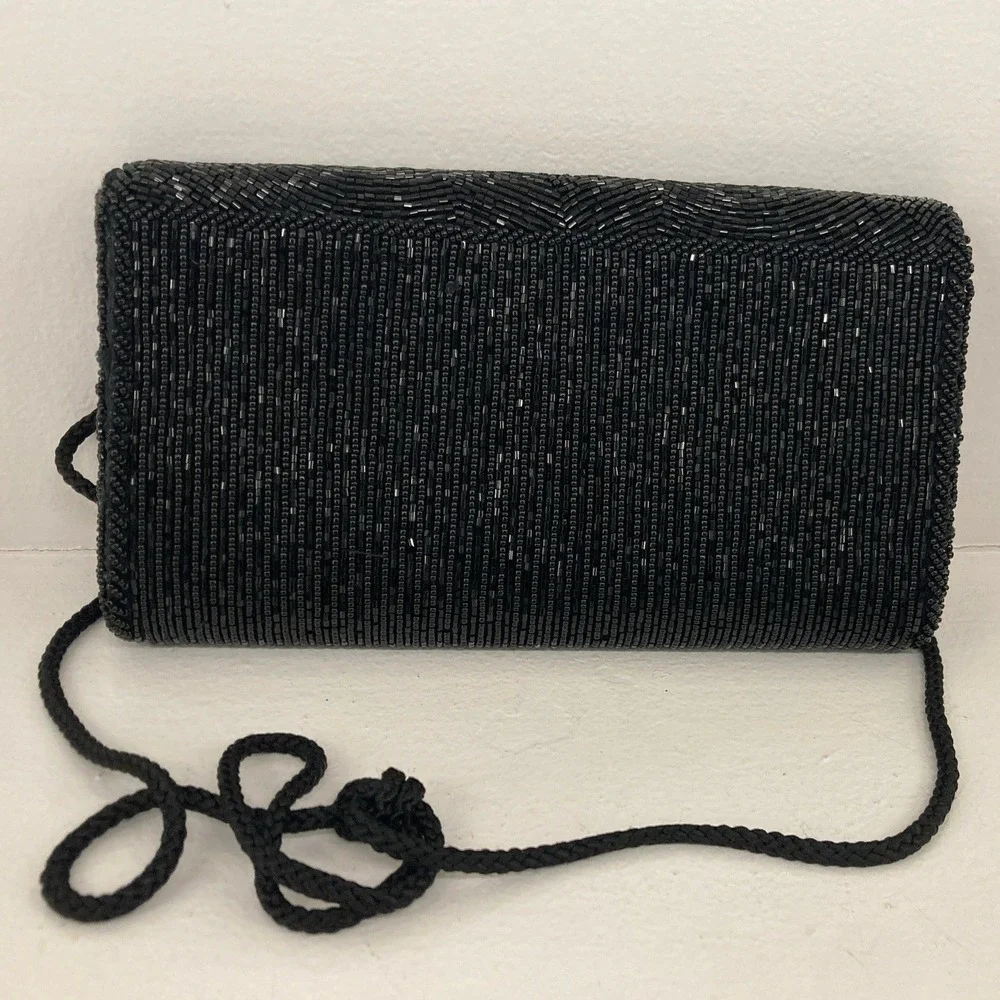 VTG‎ Black Beaded Evening Clutch Bag Purse Formal Cocktail Glam Gatsby Flapper